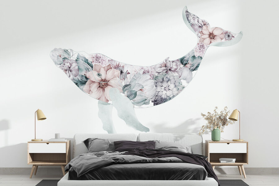 Baleine avec des fleurs
