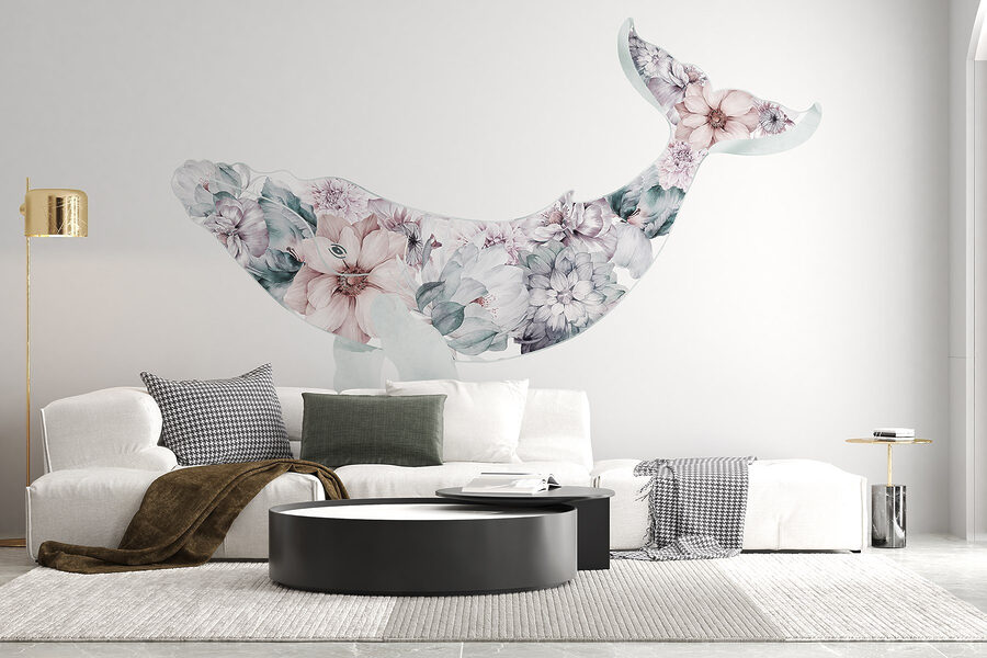 Baleine avec des fleurs