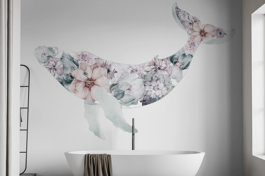 Baleine avec des fleurs