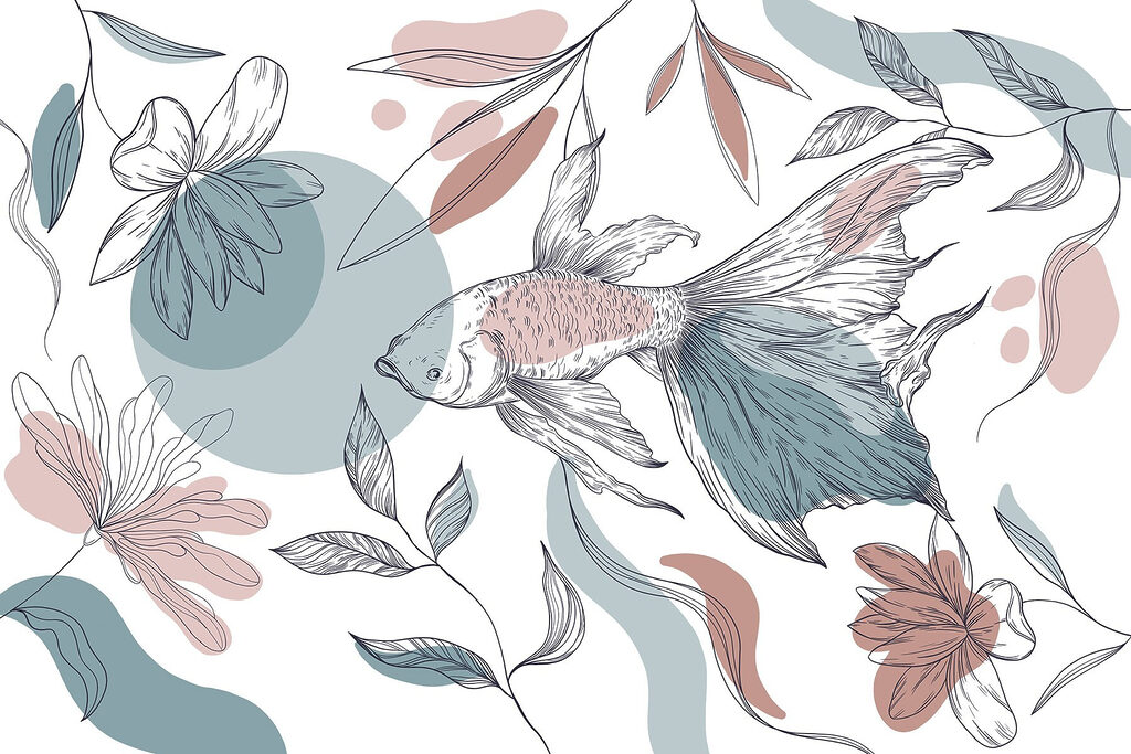 Poissons et plantes avec des cercles et des points Poissons et plantes avec des cercles et des points