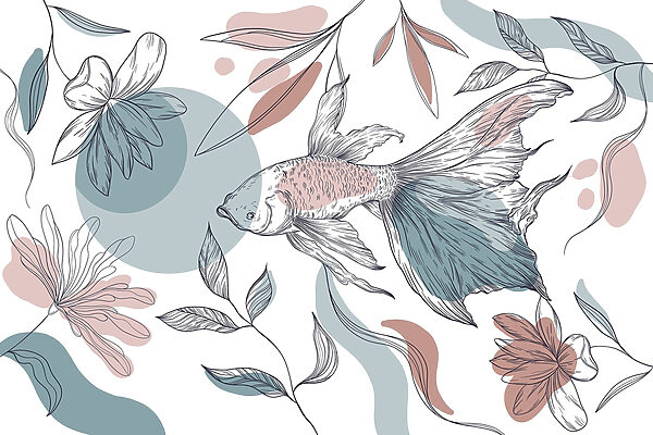 Poissons et plantes avec des cercles et des points Poissons et plantes avec des cercles et des points