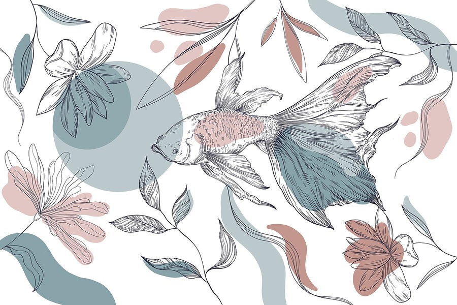 Poissons et plantes avec des cercles et des points