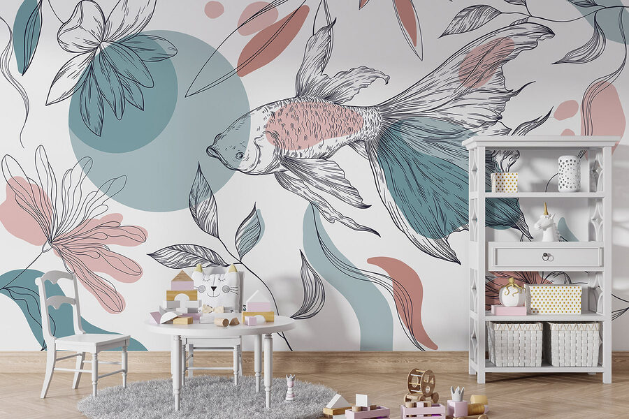 Poissons et plantes avec des cercles et des points
