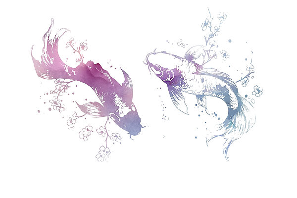 Deux poissons avec des éclaboussures d'aquarelle Deux poissons avec des éclaboussures d'aquarelle