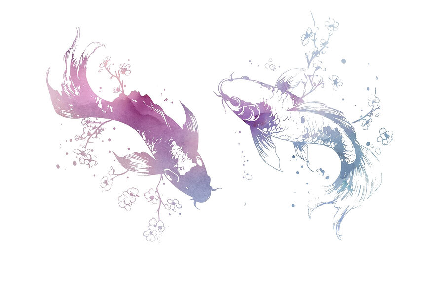 Deux poissons avec des éclaboussures d'aquarelle Deux poissons avec des éclaboussures d'aquarelle