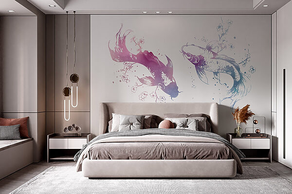 Deux poissons avec des éclaboussures d'aquarelle Deux poissons avec des éclaboussures d'aquarelle