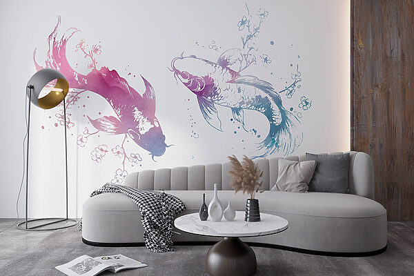 Deux poissons avec des éclaboussures d'aquarelle Deux poissons avec des éclaboussures d'aquarelle