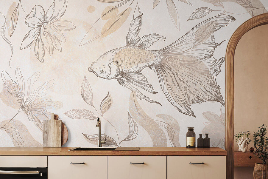 Poisson élégant parmi des motifs floraux