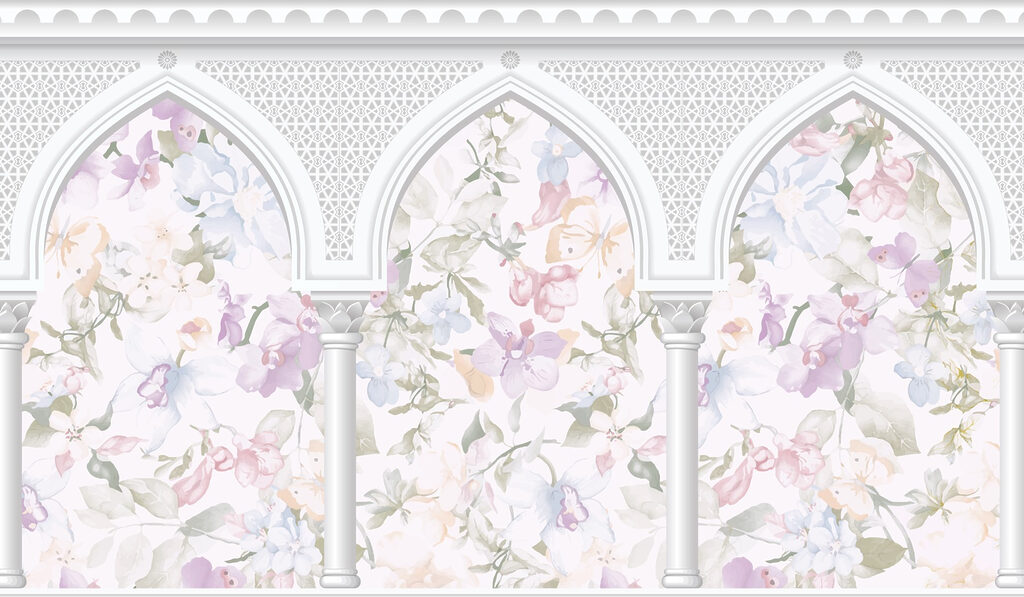 Papier peint avec des fleurs et des arcs Papier peint avec des fleurs et des arcs