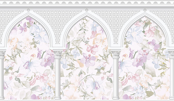 Papier peint avec des fleurs et des arcs Papier peint avec des fleurs et des arcs