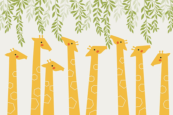 Groupe de girafes avec des feuilles Groupe de girafes avec des feuilles