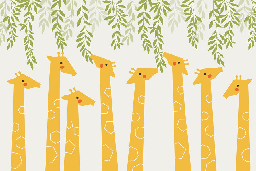 Groupe de girafes avec des feuilles Groupe de girafes avec des feuilles