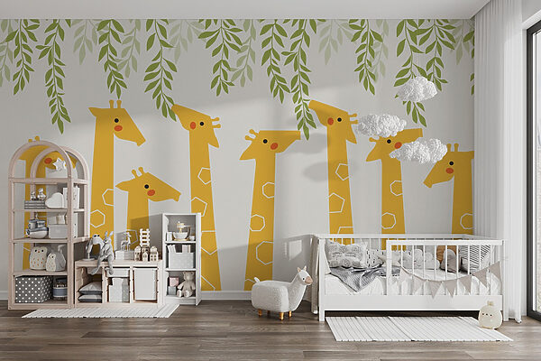 Groupe de girafes avec des feuilles Groupe de girafes avec des feuilles