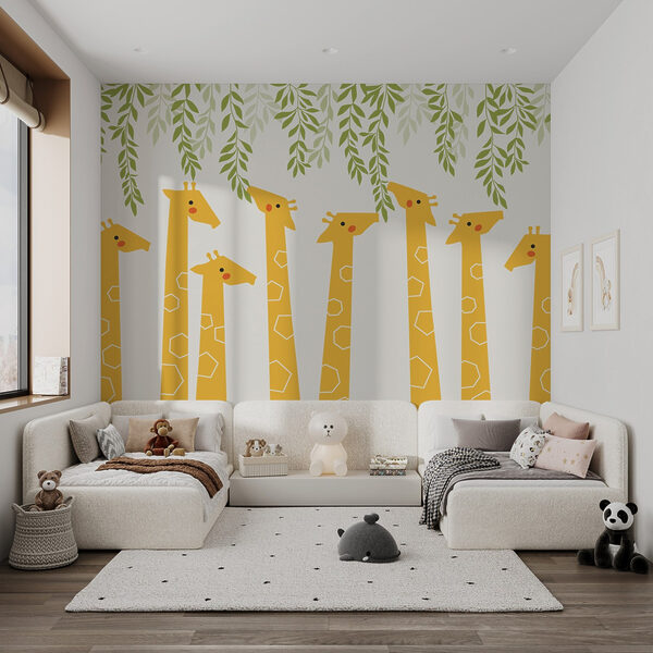 Groupe de girafes avec des feuilles Groupe de girafes avec des feuilles