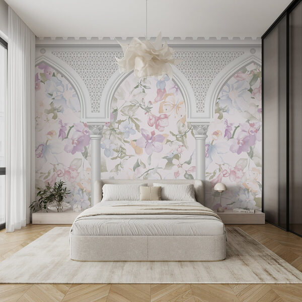 Papier peint avec des fleurs et des arcs Papier peint avec des fleurs et des arcs
