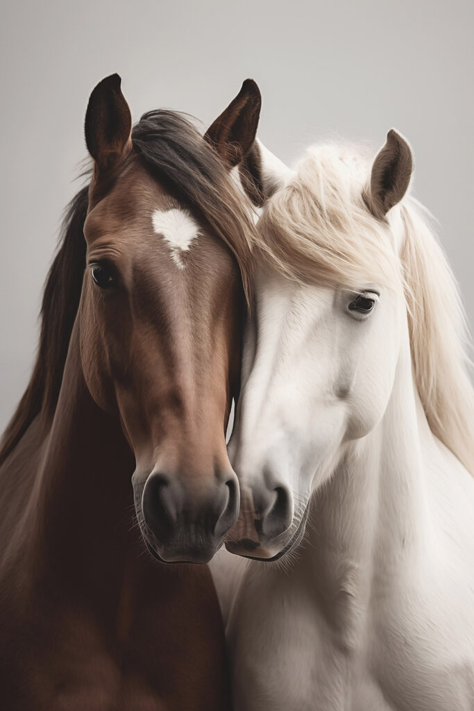 Two horses with their heads together Two horses with their heads together