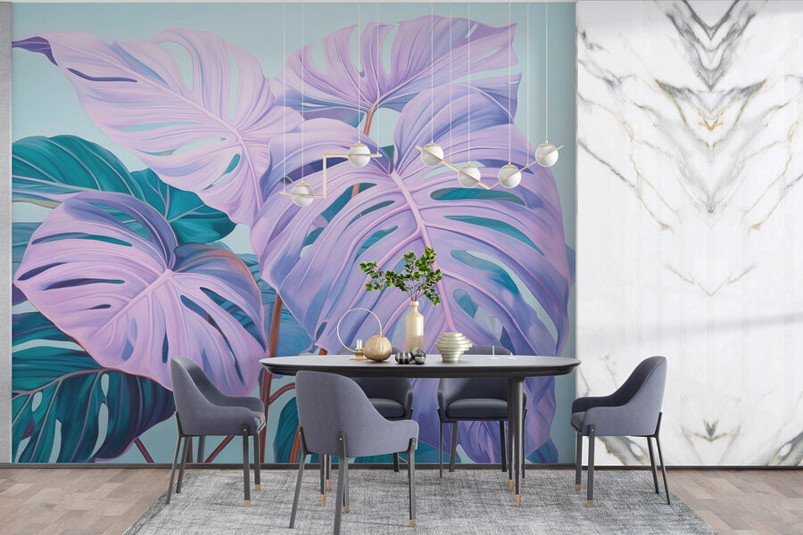 Papier peint Feuilles de rêve dans des tons pastel.