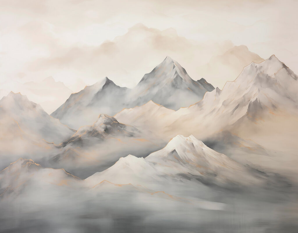 Peinture de montagnes avec nuages Peinture de montagnes avec nuages