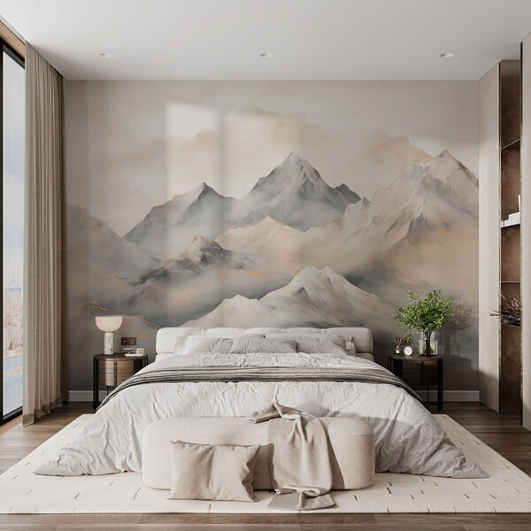 Papier peint Papier peint Peinture de montagnes avec nuages (UGS : w03519)