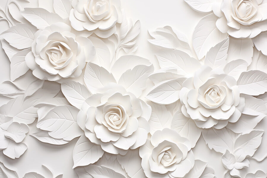 Fleurs et feuilles en papier blanc