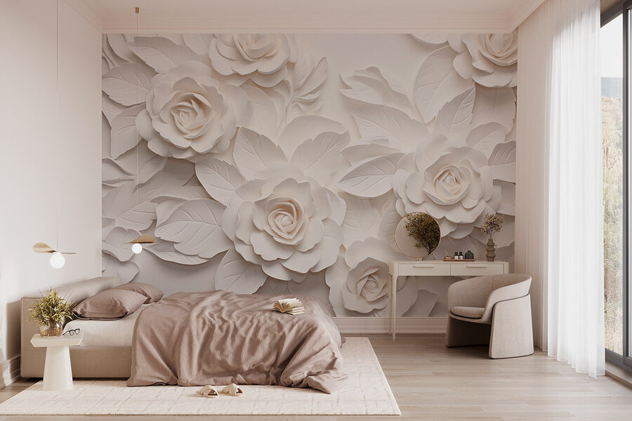 Fleurs et feuilles en papier blanc