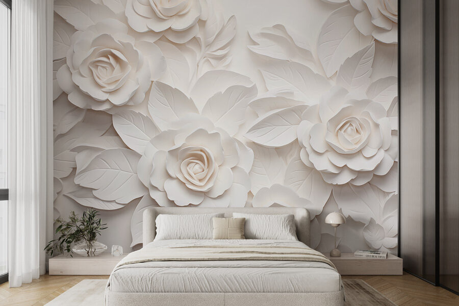Fleurs et feuilles en papier blanc