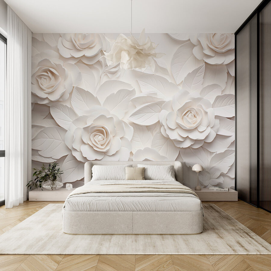 Fleurs et feuilles en papier blanc