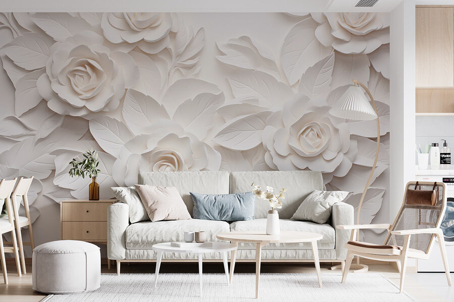 Fleurs et feuilles en papier blanc