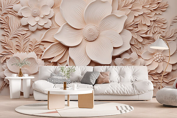Fleurs et feuilles blanches sur un mur Fleurs et feuilles blanches sur un mur