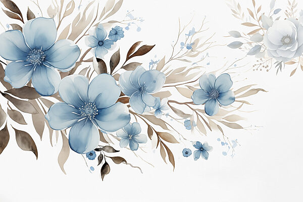 Peinture de fleurs bleues et de feuilles brunes Peinture de fleurs bleues et de feuilles brunes