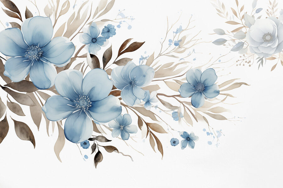 Peinture de fleurs bleues et de feuilles brunes Peinture de fleurs bleues et de feuilles brunes