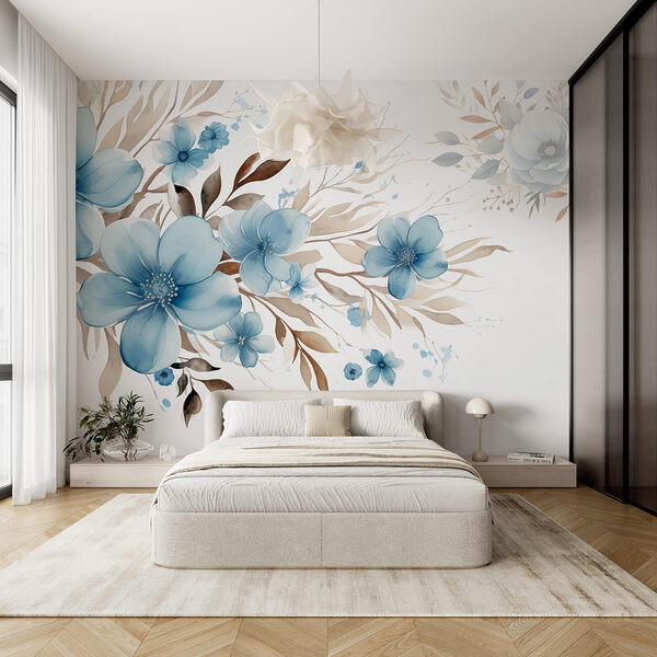 Peinture de fleurs bleues et de feuilles brunes Peinture de fleurs bleues et de feuilles brunes
