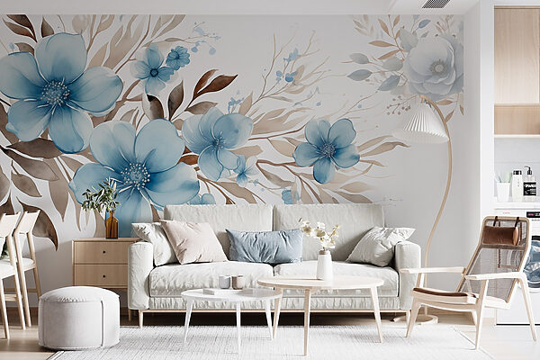 Peinture de fleurs bleues et de feuilles brunes Peinture de fleurs bleues et de feuilles brunes