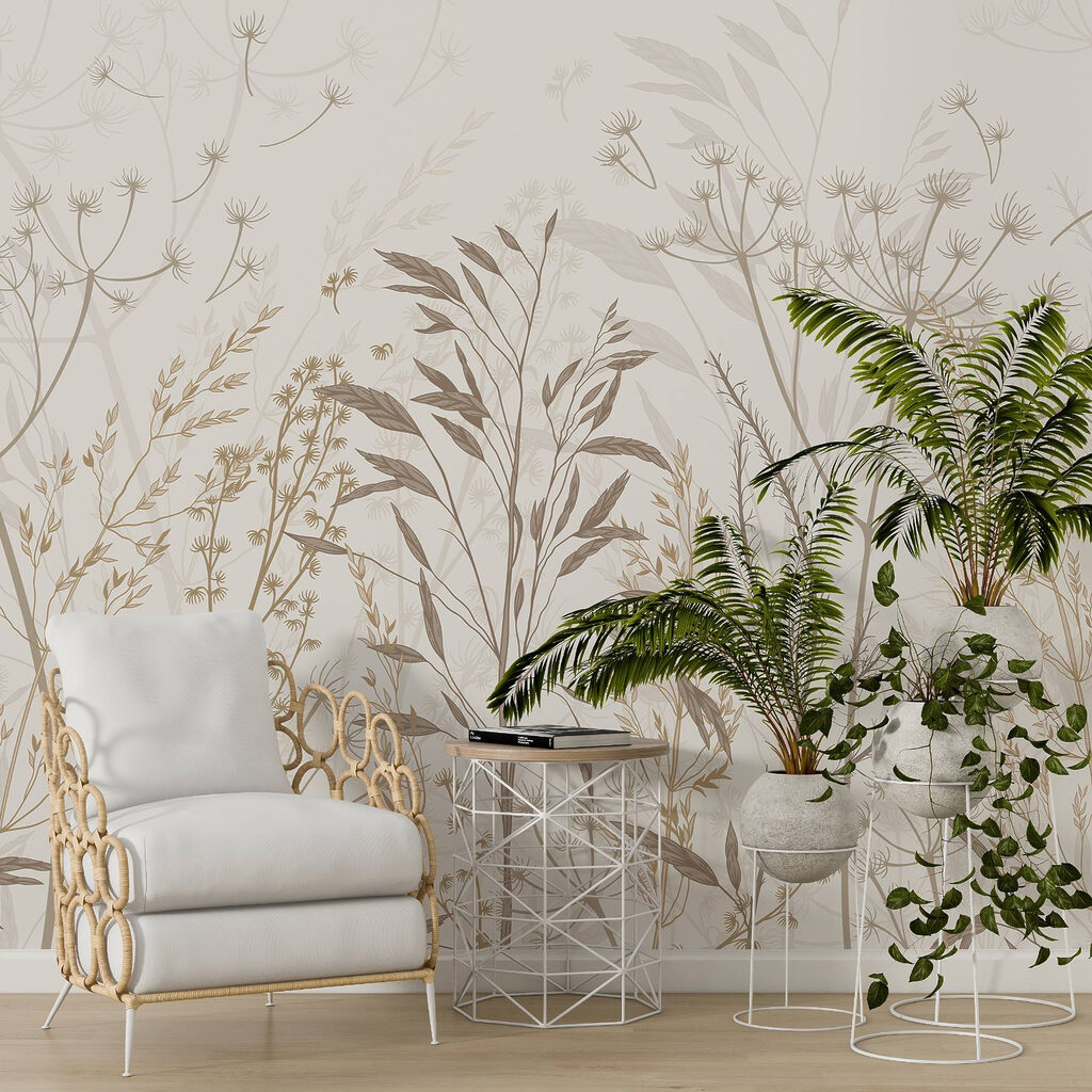 Delicate botanical patterns in neutral tones