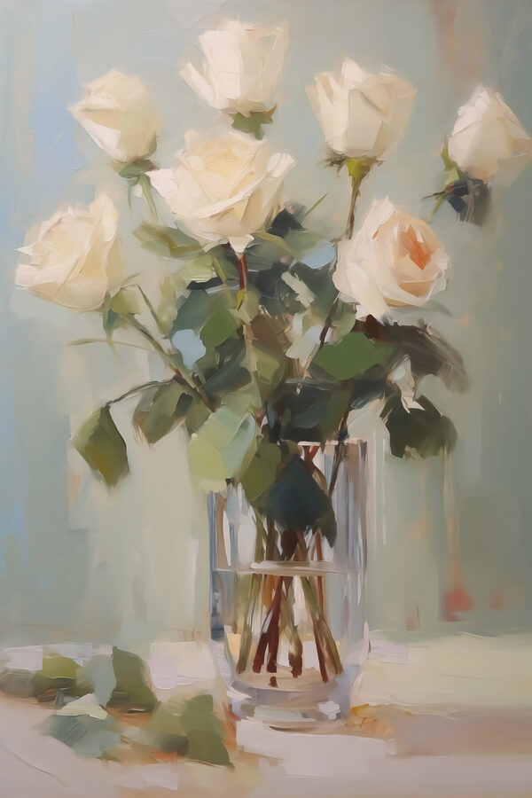 Peinture d'un vase de roses blanches Peinture d'un vase de roses blanches