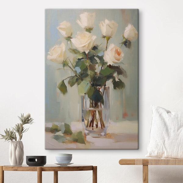 Peinture d'un vase de roses blanches Peinture d'un vase de roses blanches