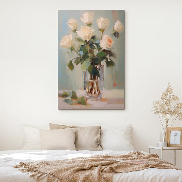Peinture d'un vase de roses blanches Peinture d'un vase de roses blanches