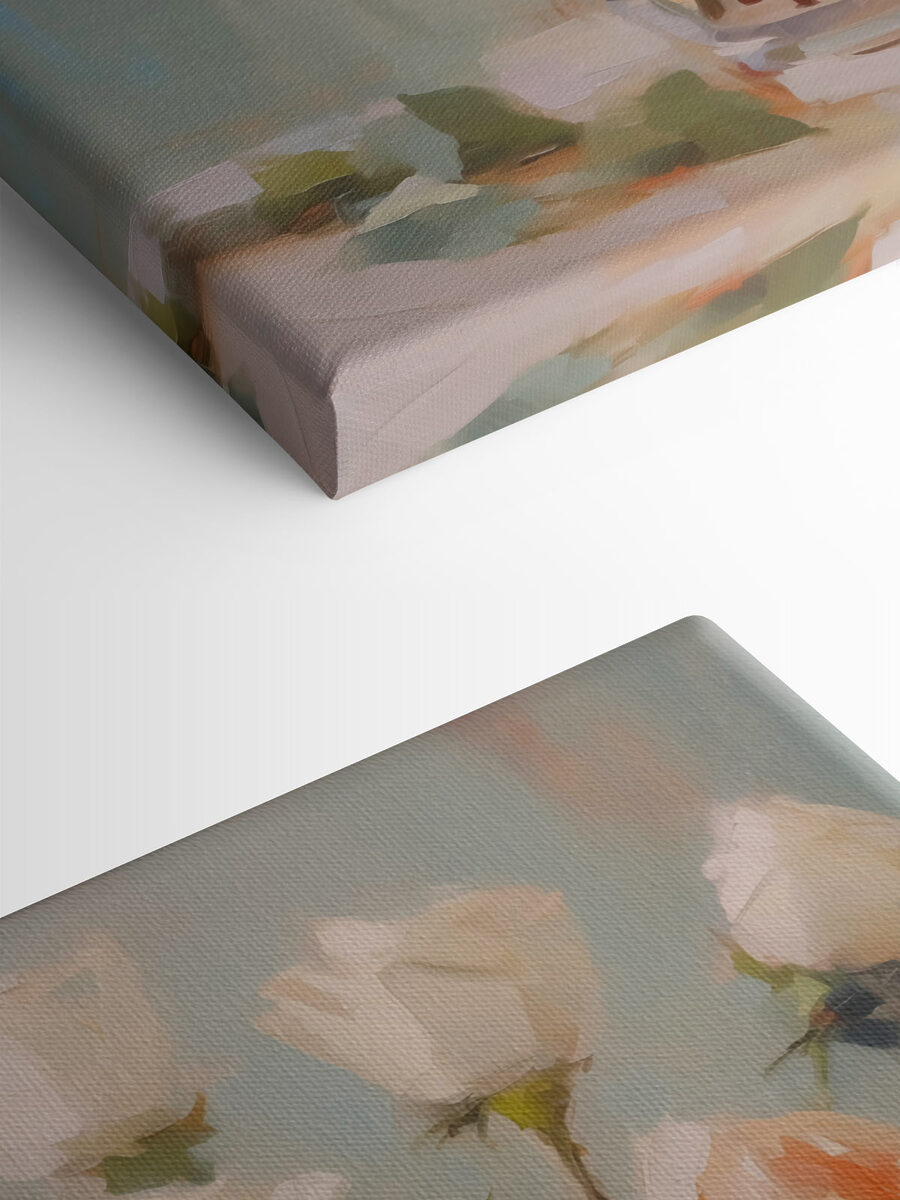 Peinture d'un vase de roses blanches