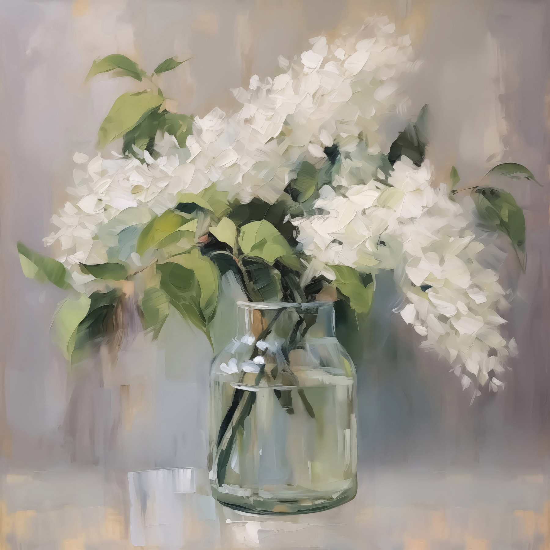 s43439p - Peinture d'un bouquet de fleurs blanches dans un bocal en verre - tegory