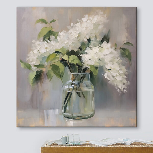 Peinture d'un bouquet de fleurs blanches dans un bocal en verre Peinture d'un bouquet de fleurs blanches dans un bocal en verre