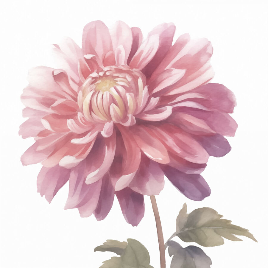 Fleur rose avec feuilles vertes
