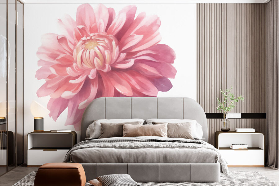Fleur rose avec feuilles vertes