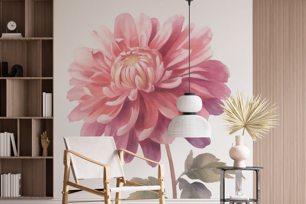 Pink flower with green leaves Pink flower with green leaves