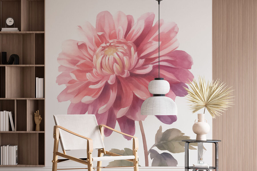 Fleur rose avec feuilles vertes