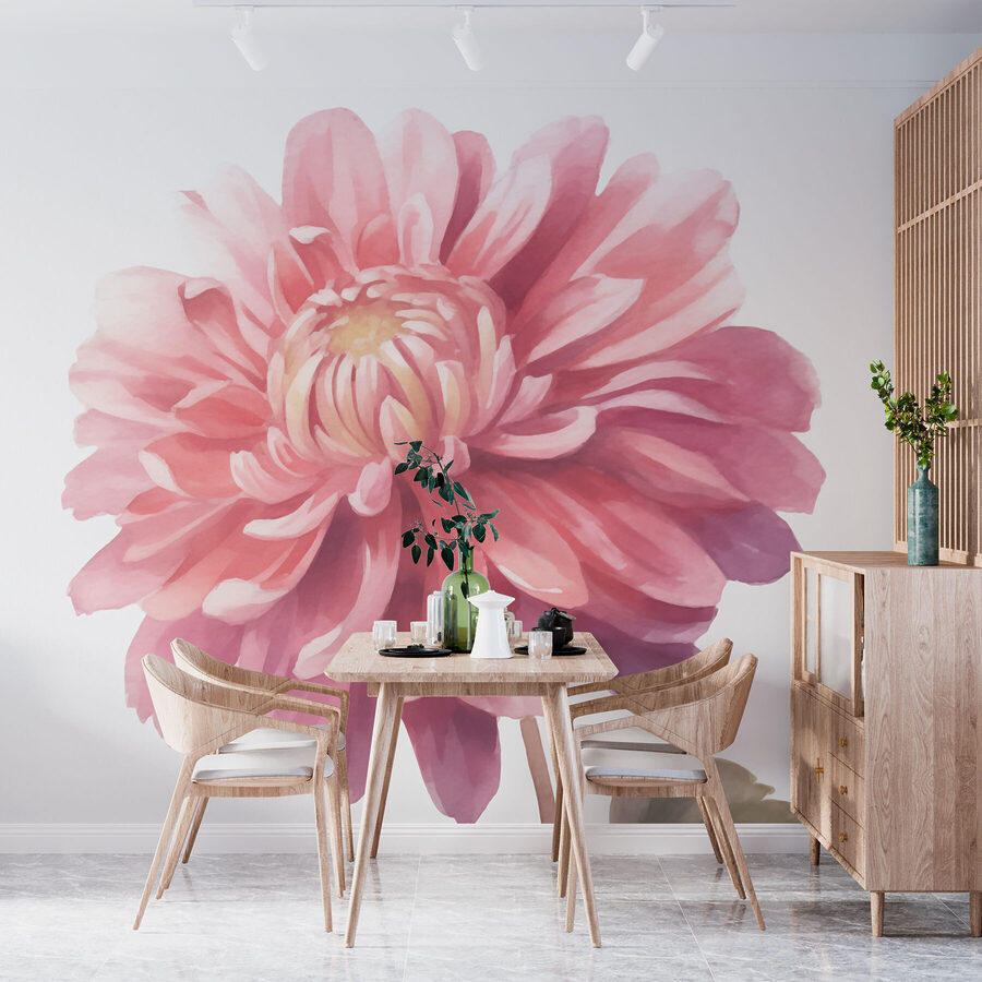 Fleur rose avec feuilles vertes