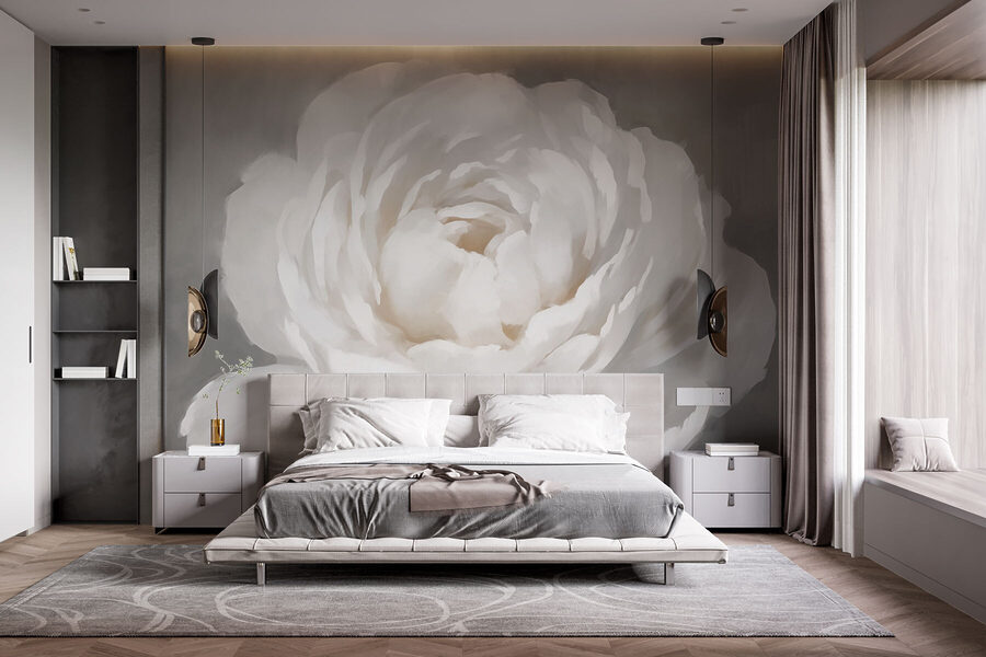 Fleur blanche avec feuilles