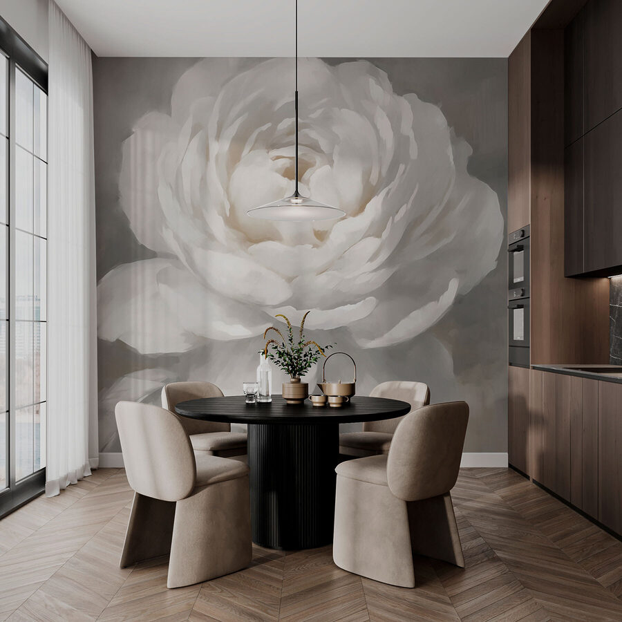 Fleur blanche avec feuilles
