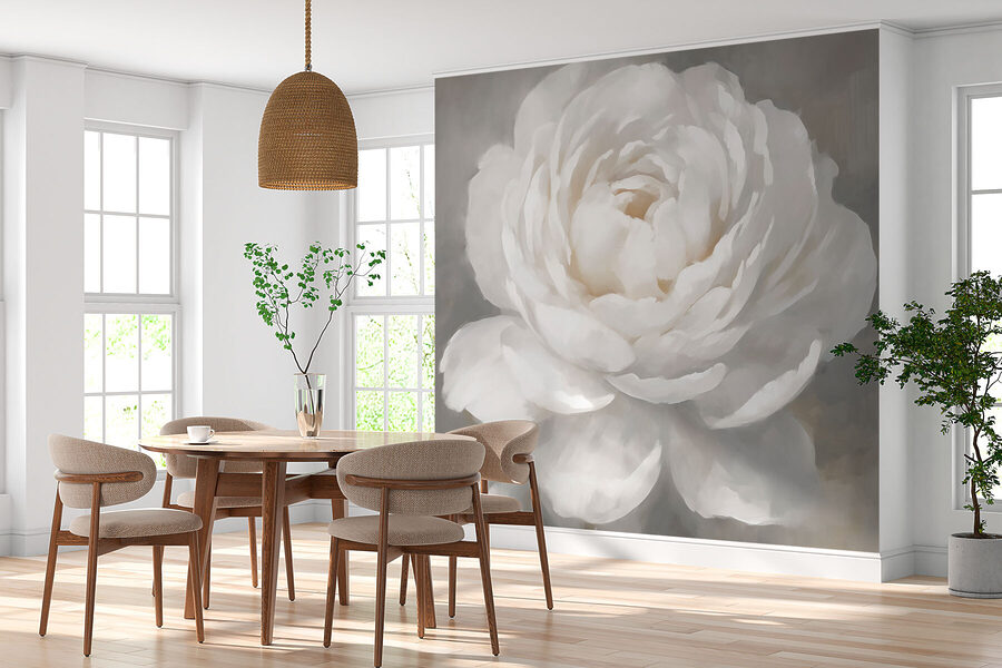 Fleur blanche avec feuilles