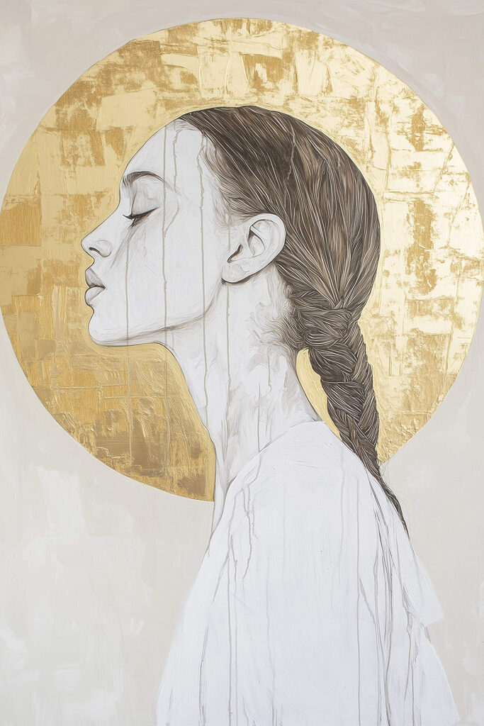 Elegant profile against a circular backdrop