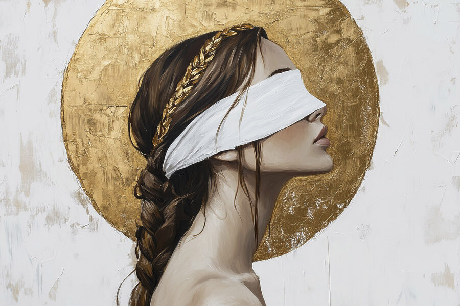 Peinture d'une femme avec un bandeau sur les yeux